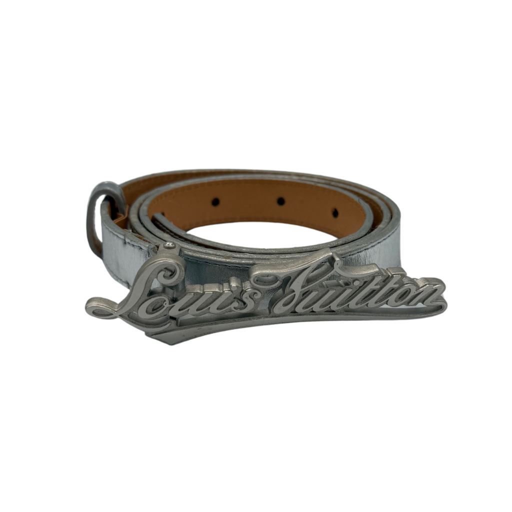 Louis Vuitton Silver Belt Cursive Script