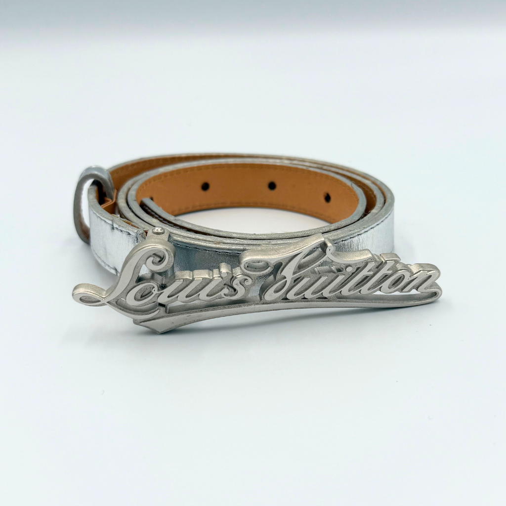 Louis Vuitton Silver Belt Cursive Script