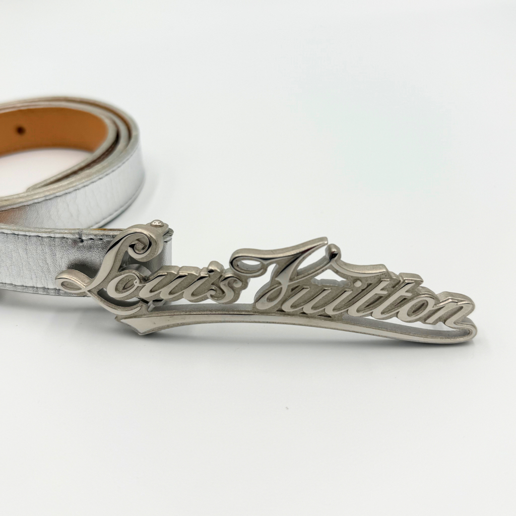 Louis Vuitton Silver Belt Cursive Script